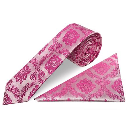 Fuchsia Paisley Skinny Boys Tie and Pocket Square Set