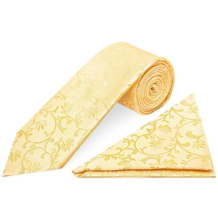 Gold Floral Classic Men's Tie and Pocket Square Set