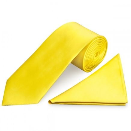 Sunshine Yellow Satin Classic Men's Tie and Pocket Square Set
