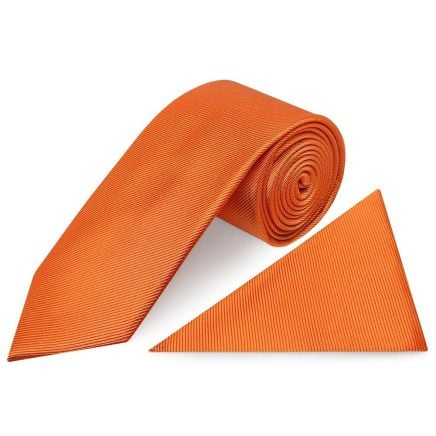 Orange Silk Twill Classic Mens Tie and Pocket Square Set