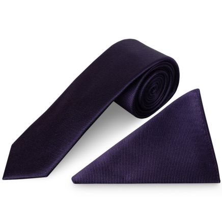 Plum Silk Twill Skinny Mens Tie and Pocket Square Set