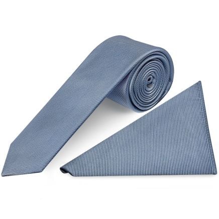 Dusty Blue Silk Twill Skinny Men's Tie and Pocket Square Set