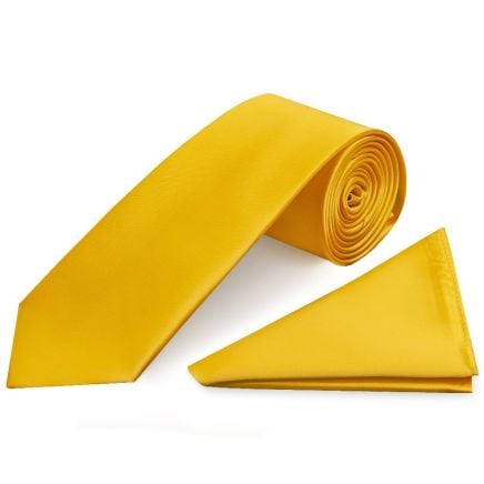 Plain Yellow Satin Classic Men's Tie and Pocket Square Set