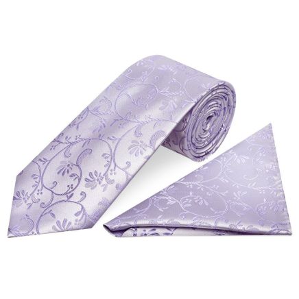 Lavender Floral Classic Men's Tie and Pocket Square Set
