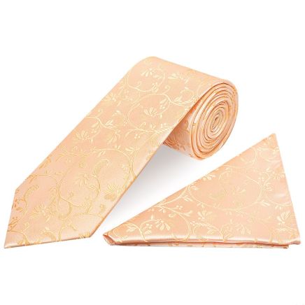 Peach Floral Classic Men's Tie and Pocket Square Set
