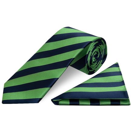 Navy and Lime Striped Classic Men's Tie and Pocket Square Set
