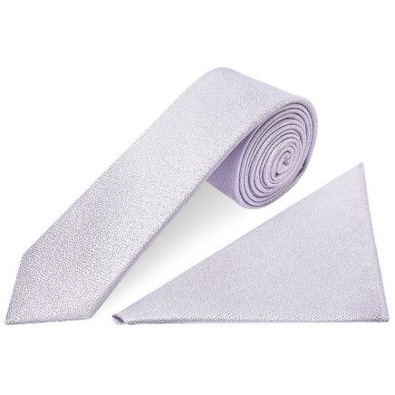 Plain Lilac Textured Silk Skinny Boys Tie and Pocket Square Set