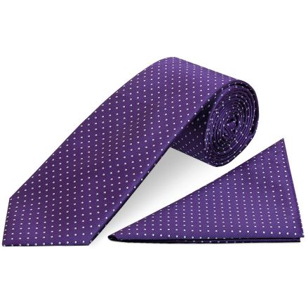 Purple and White Polka Dot Classic Men's Tie Pocket Square Set