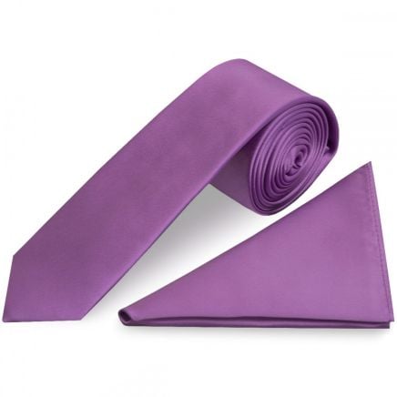 Cadburys Purple Satin Boys Tie and Pocket Square Set