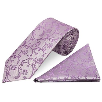 Lilac Floral Classic Men's Tie and Pocket Square Set