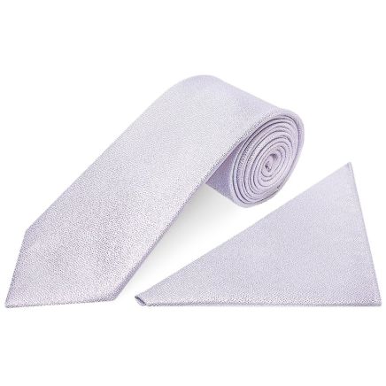 Plain Lilac Textured Silk Classic Men's Tie and Pocket Square Set