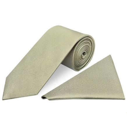 Plain Khaki Green Silk Classic Men's Tie and Pocket Square Set