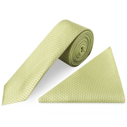 Sage Green Textured Skinny Tie and Pocket Square Set