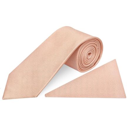 Plain Pale Peach Silk Classic Men's Tie and Pocket Square Set