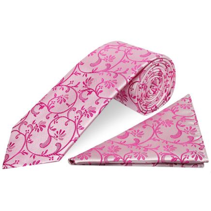 Fuchsia Floral Classic Men's Tie and Pocket Square Set