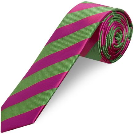 Pink and Lime Striped Skinny Men's Tie
