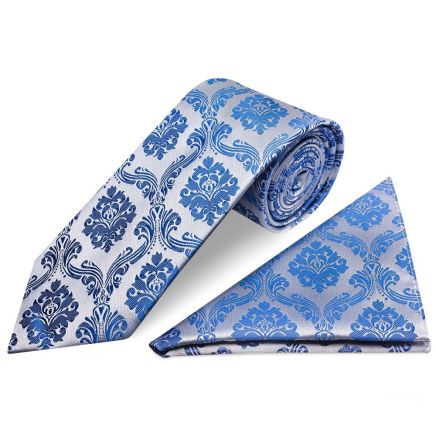Royal Blue Paisley Classic Men's Tie and Pocket Square Set