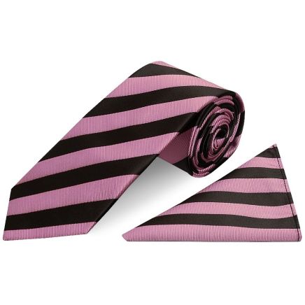 Black and Pink Striped Classic Men's Tie and Pocket Square Set