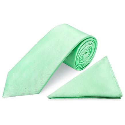 Plain Seafoam Green Satin Classic Mens Tie and Pocket Square Set