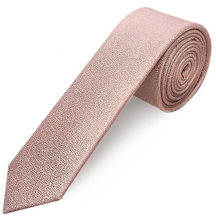 Plain Rose Gold Textured Silk Skinny Men's Tie