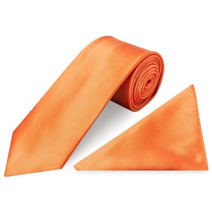 Plain Burnt Orange Satin Classic Men's Tie and Pocket Square Set