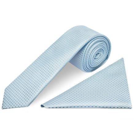 Sky Blue Textured Skinny Tie and Pocket Square Set