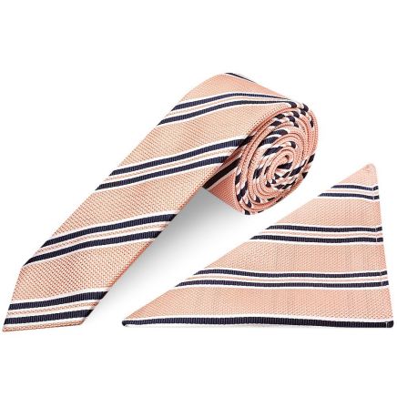 Pink Twin Stripe Skinny Men's Tie and Pocket Square Set