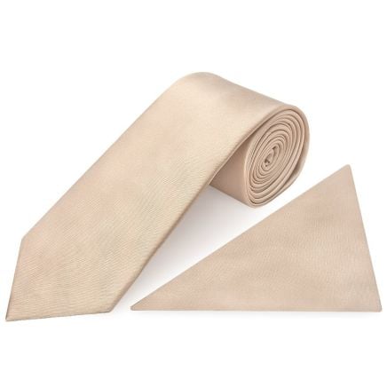 Plain Nude Satin Classic Men's Tie and Pocket Square Set
