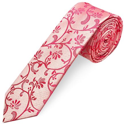 Light Coral Pink Floral Skinny Men's Tie