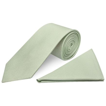 Plain Light Sage Green Silk Classic Men's Tie and Pocket Square Set