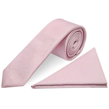 Plain Lilac Pink Silk Skinny Boys Tie and Pocket Square Set