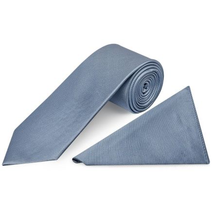 Dusty Blue Silk Twill Classic Men's Tie and Pocket Square Set