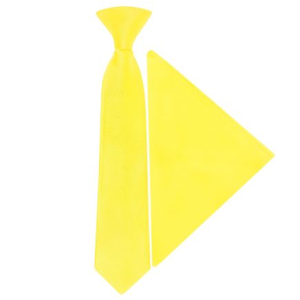 Pre Tied Sunshine Yellow Satin Boys Tie and Pocket Square Set Age 4-7