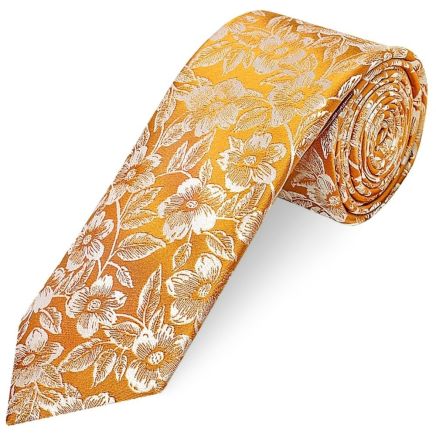 Mens Gold Floral Silk Classic Tie