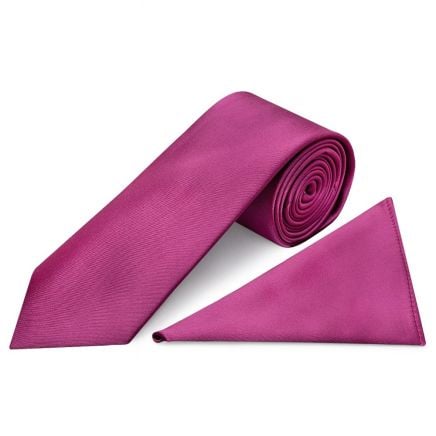 Plain Fuchsia Pink Satin Classic Men's Tie and Pocket Square Set