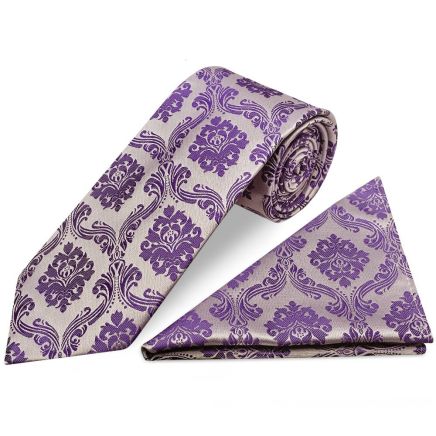 Purple Paisley Classic Men's Tie and Pocket Square Set