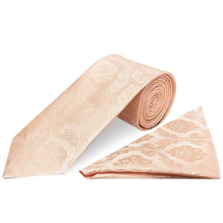 Light Peach Paisley Classic Men's Tie and Pocket Square Set