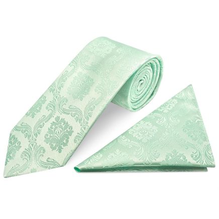 Mint Green Paisley Classic Men's Tie and Pocket Square Set