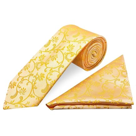 Bright Yellow Floral Classic Men's Tie and Pocket Square Set
