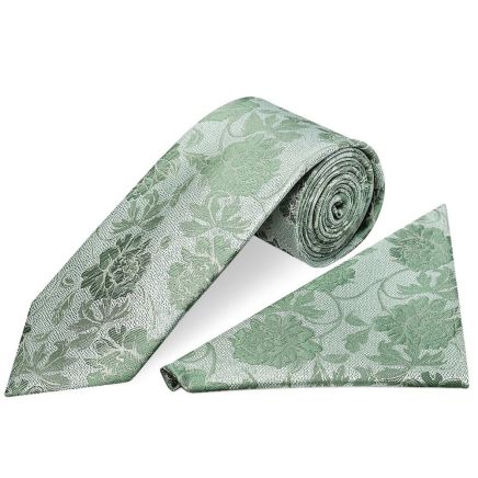Green Flower Classic Men's Tie and Pocket Square Set
