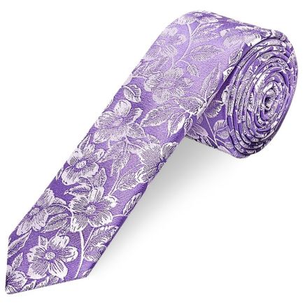Mens Lavender Floral Silk Skinny Tie