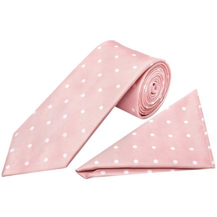 Pink Large White Spot Classic Men's Tie and Pocket Square Set