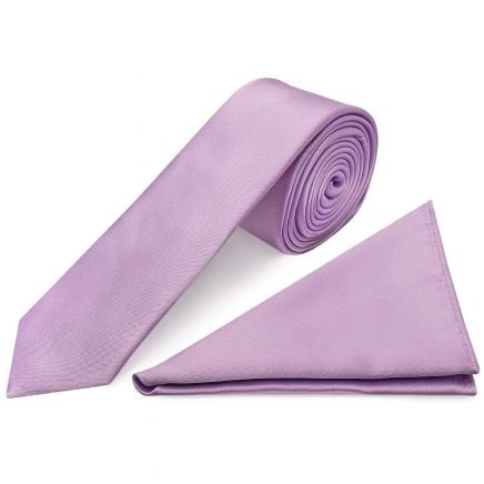 Lilac Satin Skinny Boys Tie and Pocket Square Set