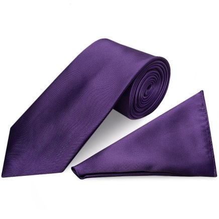 Plain Purple Satin Classic Men's Tie and Pocket Square Set