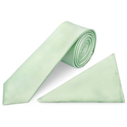Pale Mint Satin Skinny Mens Tie and Pocket Square Set