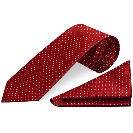Red and White Polka Dot Classic Men's Tie Pocket Square Set