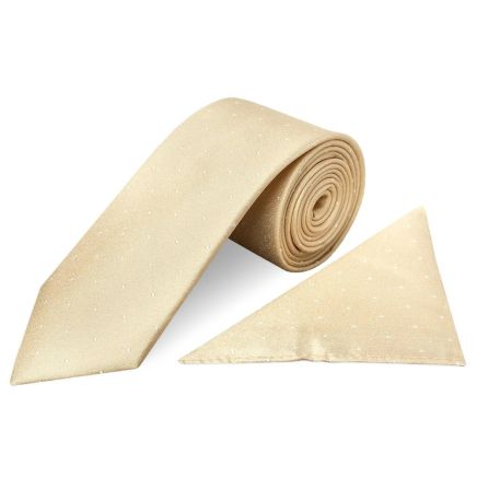 Champagne with White Spot Silk Classic Tie and Pocket Square