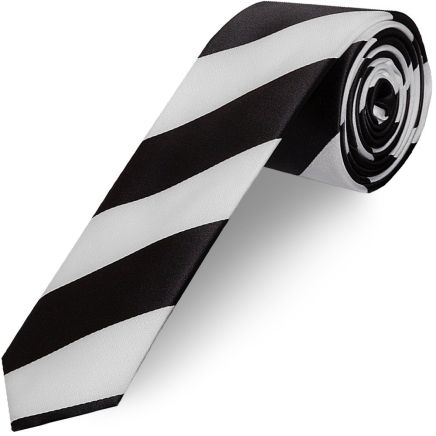 Black and White Striped Hand Made Skinny Men's Football Tie
