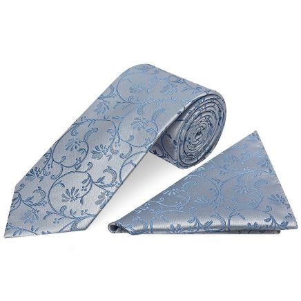 Dusty Blue Floral Classic Men's Tie and Pocket Square Set