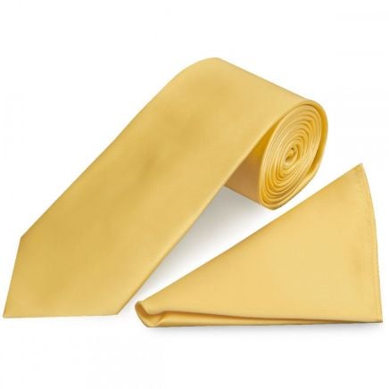 Plain Gold Satin Classic Men's Tie and Pocket Square Set
